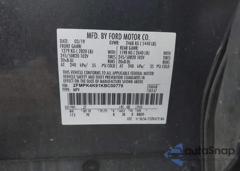 2019 Ford Edge Titanium z USA, uszkodzony, nr VIN 2FMPK4K91KBC00779